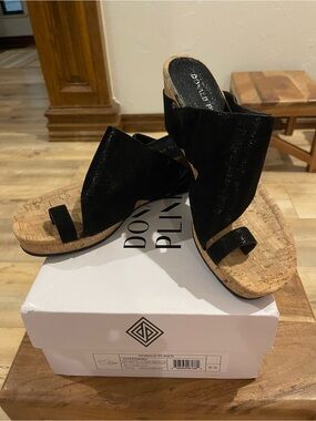 Donald J. Pliner Black Cork Toe-Loop Slide Mules 8.5